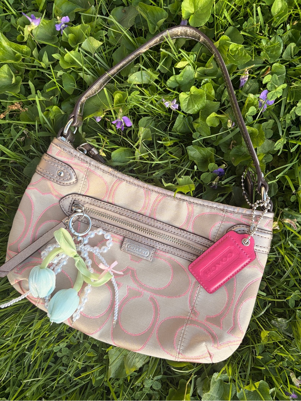Coach Pink Trim Signature Canvas bag
